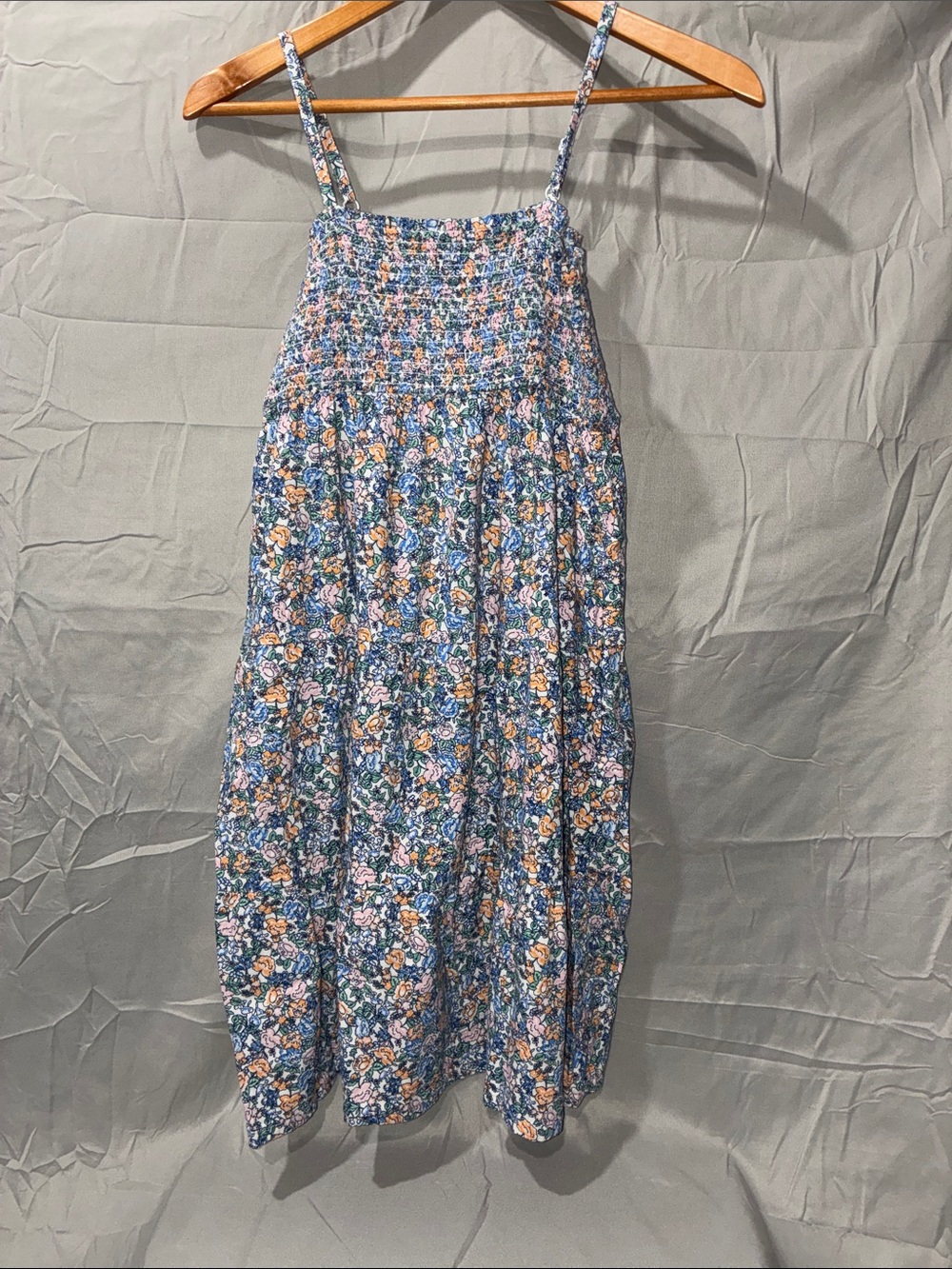 Old Navy Blue Floral Smocked Sundress with Peach Accents